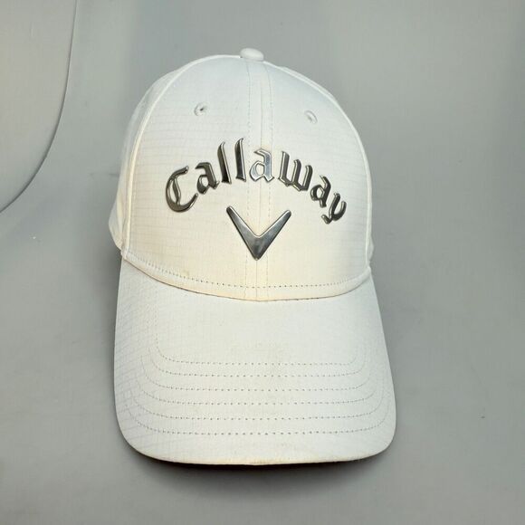 Callaway White Silver Hat Cap Other Hook &Loop Strap-Back OSFA 100% Polyester - Picture 2 of 14